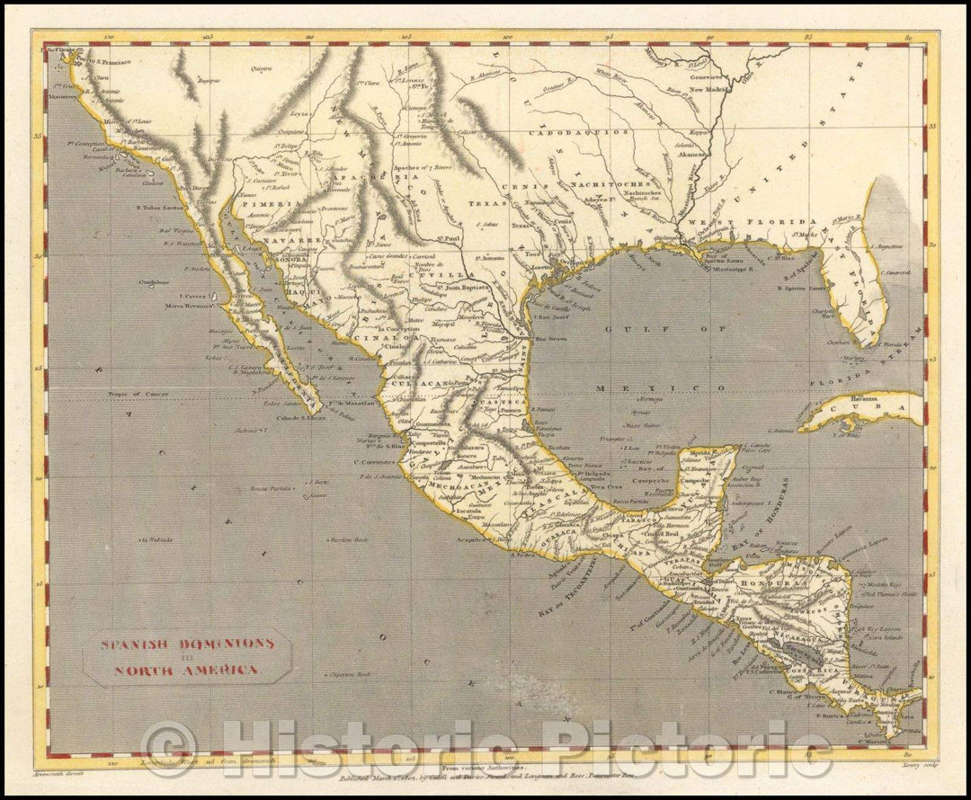 Historic Map - Spanish Dominions in North America, 1802, Aaron Arrowsmith - Vintage Wall Art