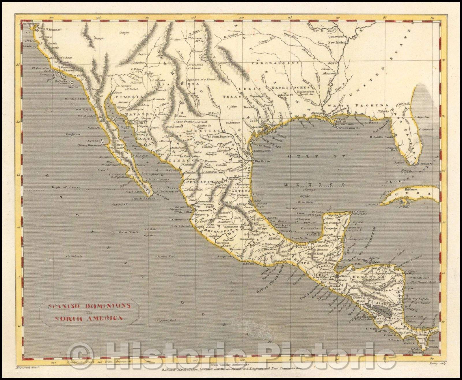 Historic Map - Spanish Dominions in North America, 1802, Aaron Arrowsmith - Vintage Wall Art