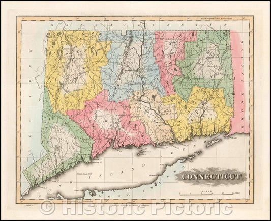 Historic Map - Connecticut, 1823, Fielding Lucas Jr. - Vintage Wall Art