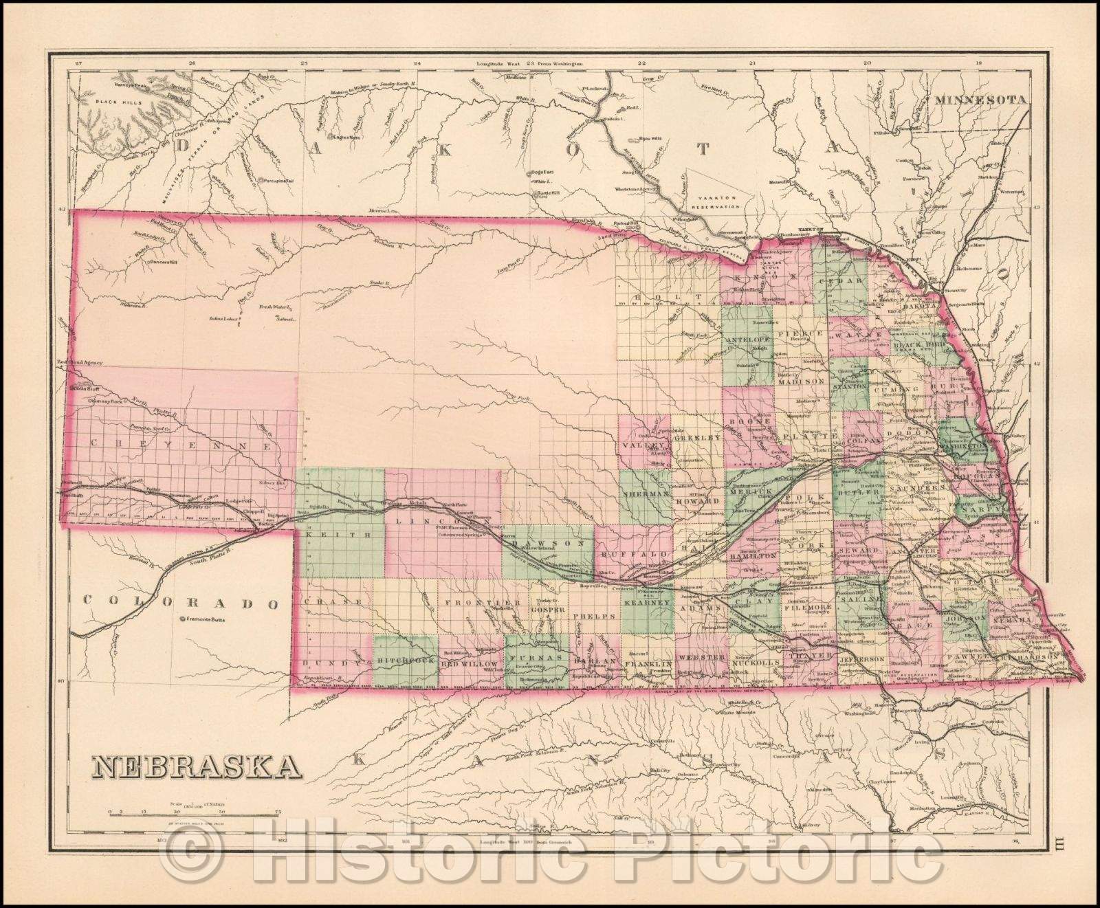 Historic Map - Nebraska, 1875, O.W. Gray v1