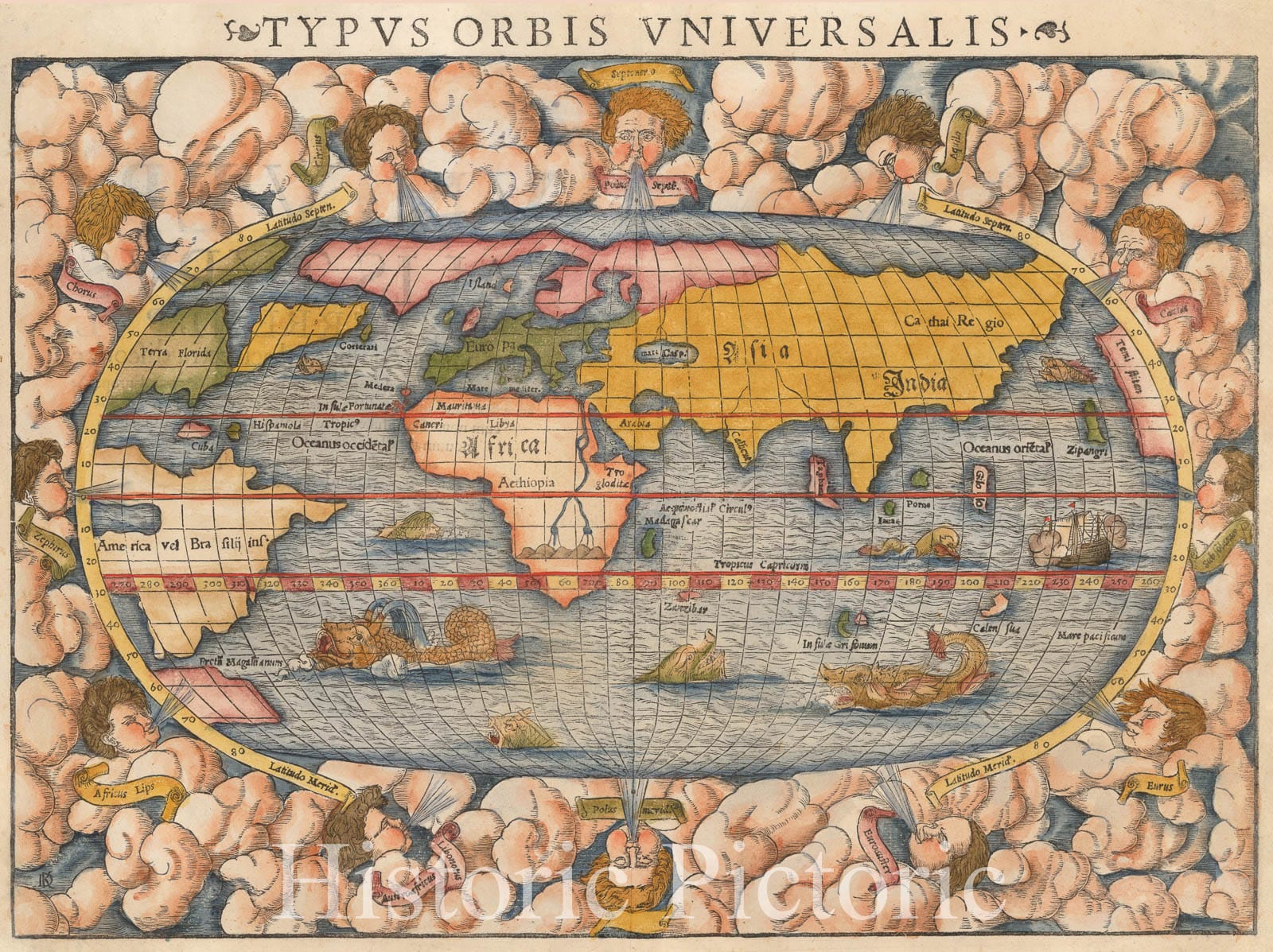 Historic Map - Typus Orbis Universalis/A Universal Map of the World, 1550, Sebastian M?nster - Vintage Wall Art