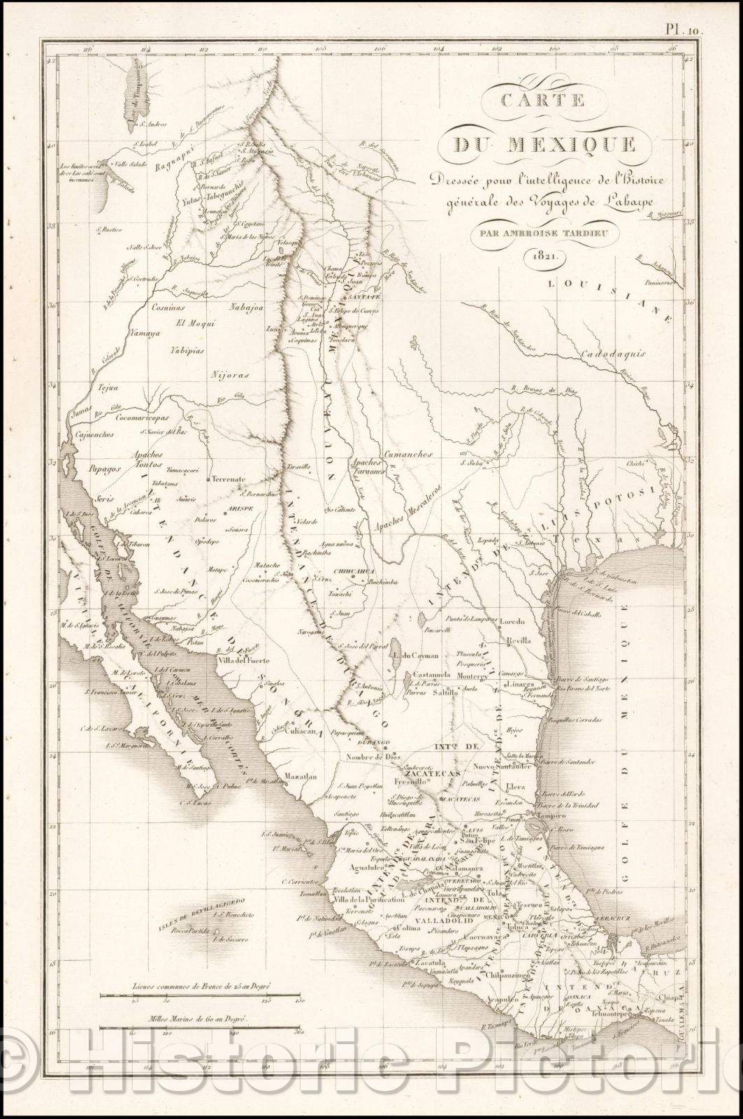 Historic Map - Carte du Mexique/Map of Mexico. 1821, 1821, Ambroise Tardieu - Vintage Wall Art