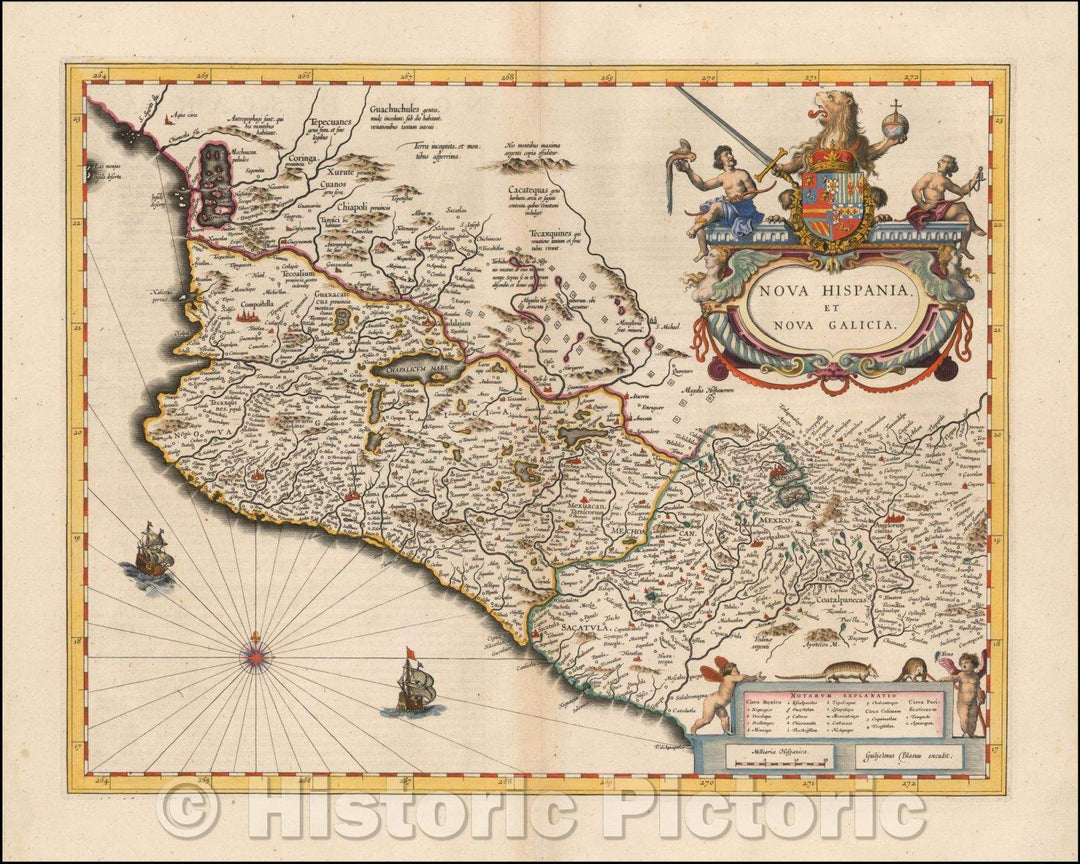 Historic Map - Nova Hispania et Nova Galicia, 1635, Willem Janszoon Blaeu - Vintage Wall Art