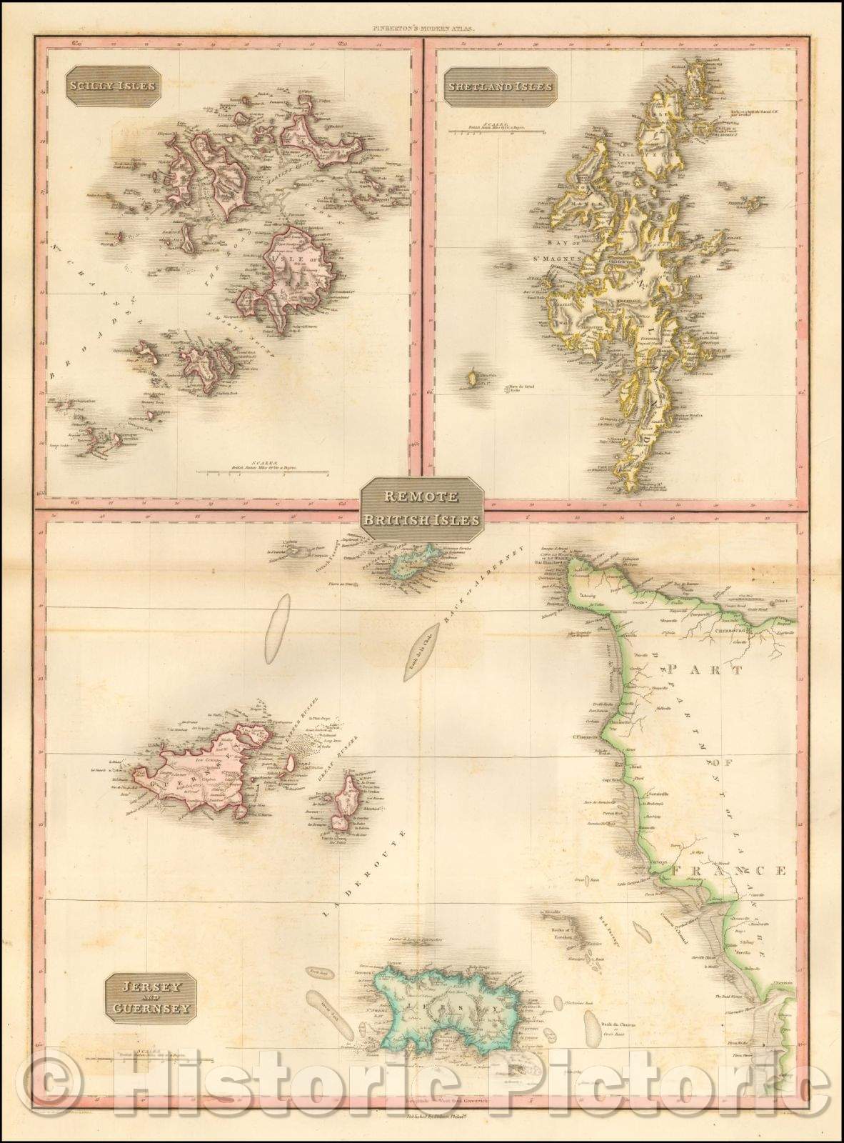 Historic Map - Remote British Isles (Scilly Isles, Shetland Isles, Jersey and Guernsey), 1812, John Pinkerton v2