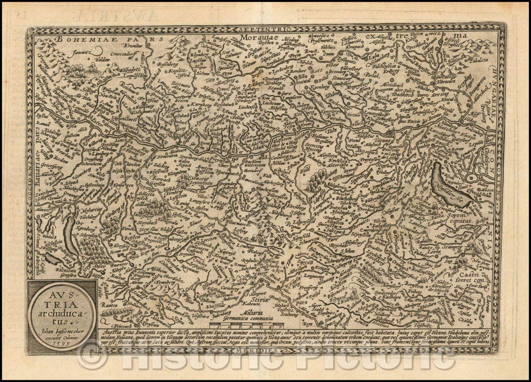 Historic Map - Austria archiducatus/Mercator's Map of Austria, 1600, Matthias Quad - Vintage Wall Art