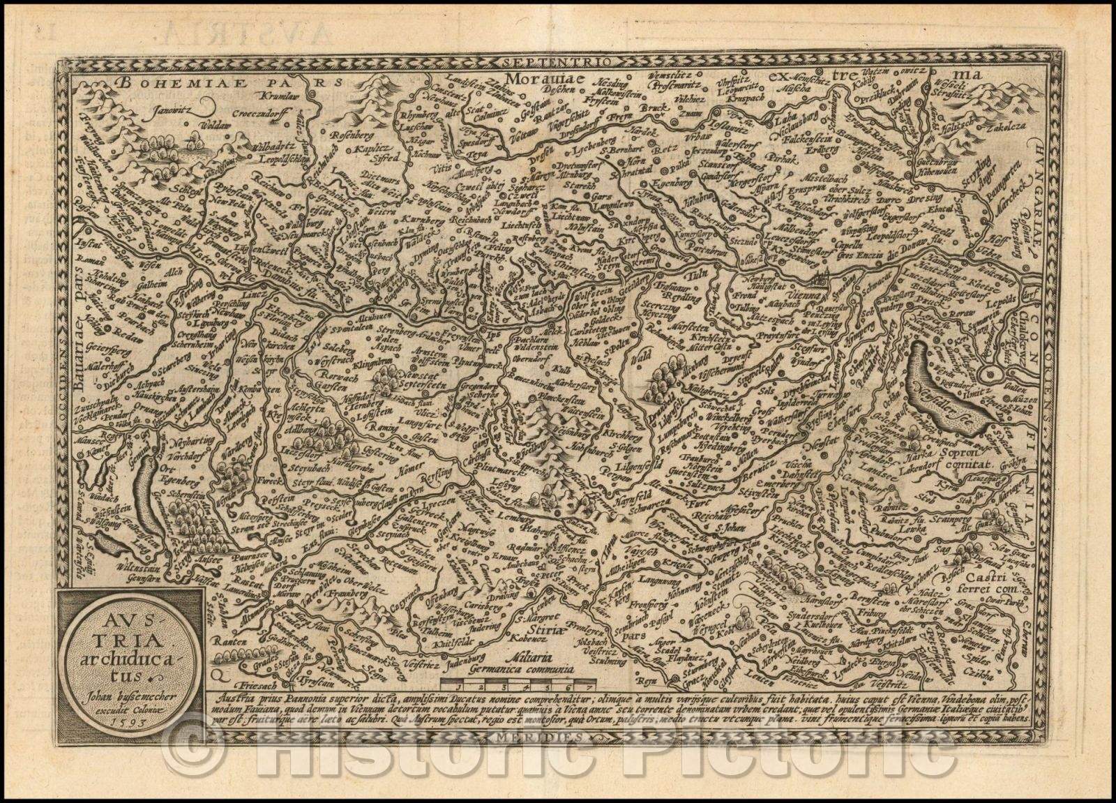 Historic Map - Austria archiducatus/Mercator's Map of Austria, 1600, Matthias Quad - Vintage Wall Art