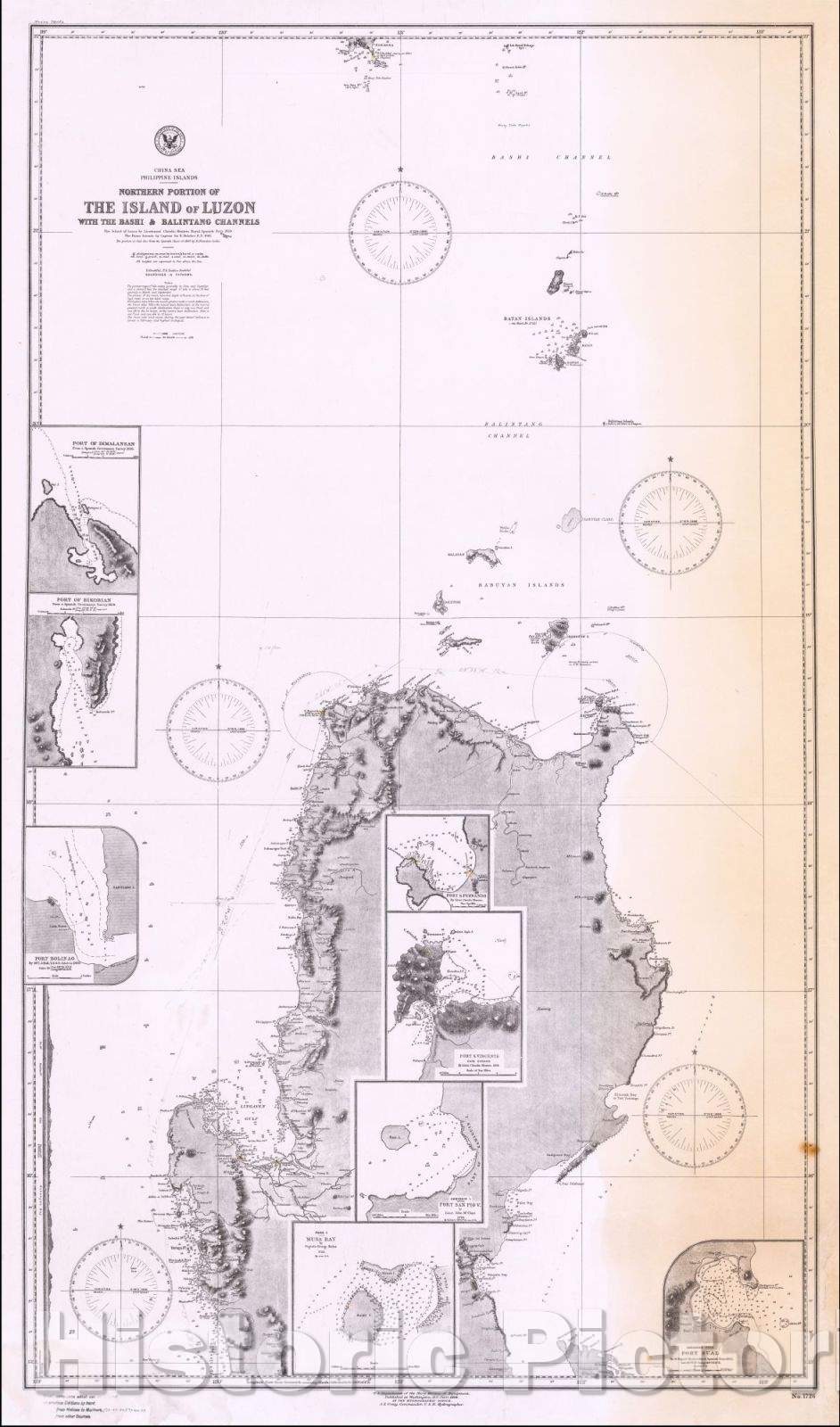 Historic Map - Northern Portion of The Island of Luzon with the Bashi & Balintang Channels The Island of Luzon, 1898, U.S. Navy Hydrographic Office - Vintage Wall Art