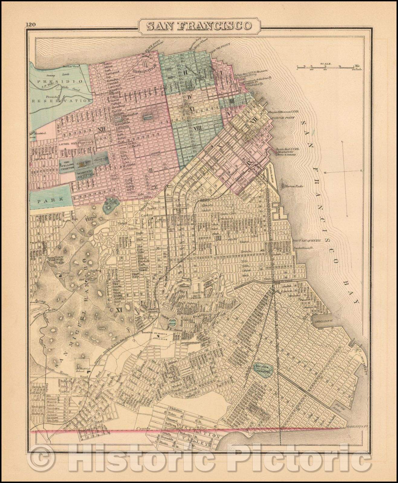 Historic Map - San Francisco, 1881, O.W. Gray - Vintage Wall Art
