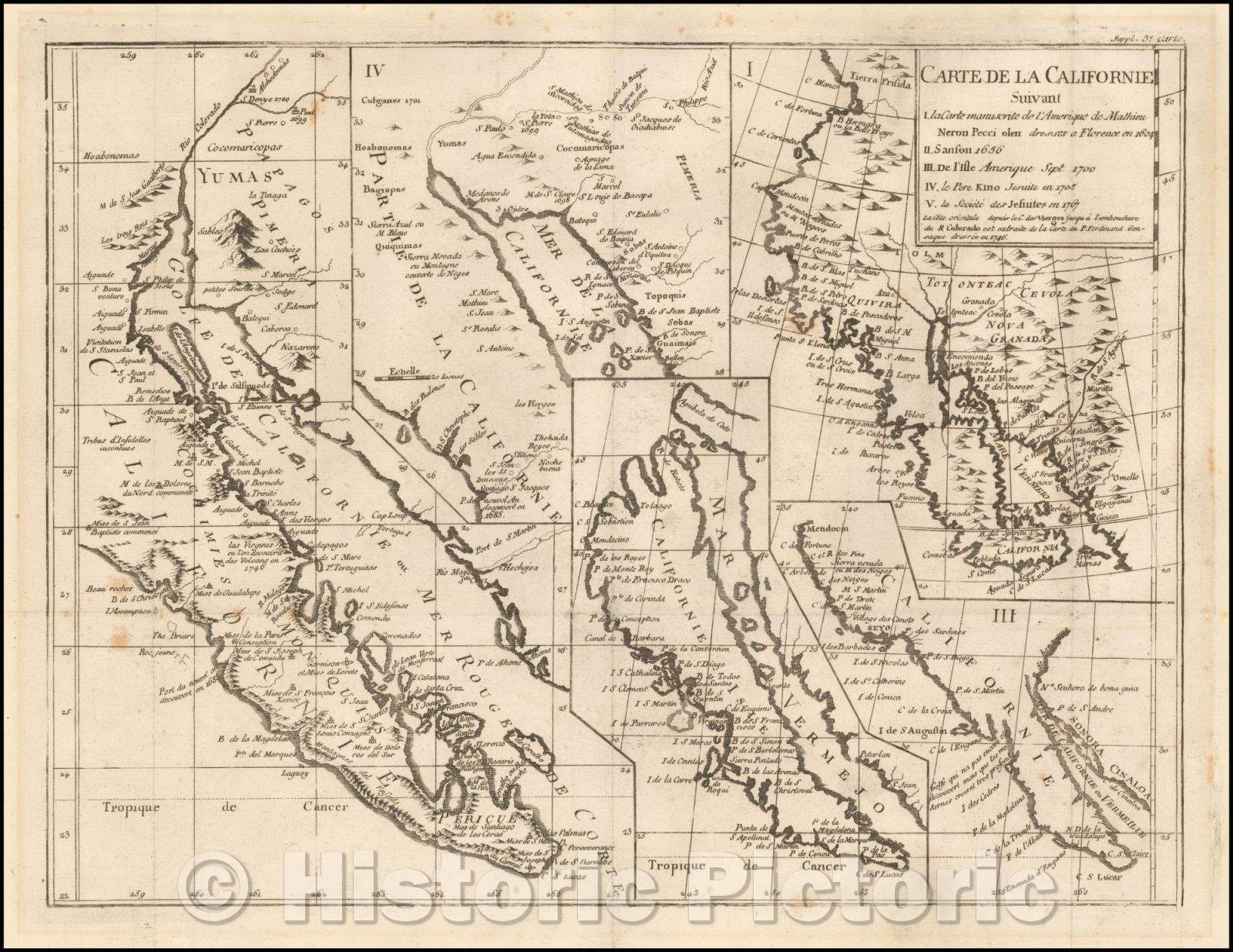 Historic Map - Carte De La Californie Suivant 1. La Carte manuscrite de l'Americque de Mathieu Neron Pecci olen dressee a Florence, 1772, Denis Diderot v1