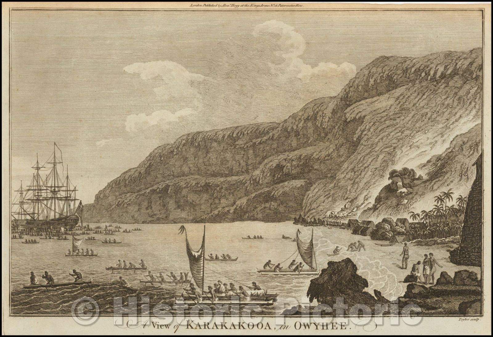 Historic Map - A View of Karakakooa, in Owyhee, 1784, James Cook - Vintage Wall Art