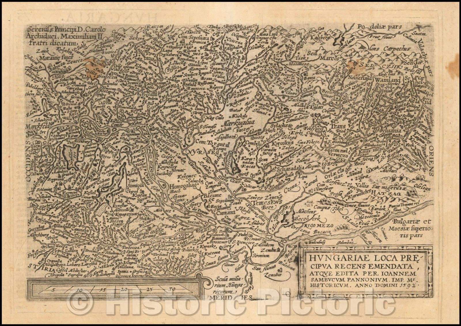 Historic Map - Hungariae Loca Precipua Recens Emendata, Atque Edita Pera Ioannem Sambucum Pannonium, 1592, Matthias Quad - Vintage Wall Art
