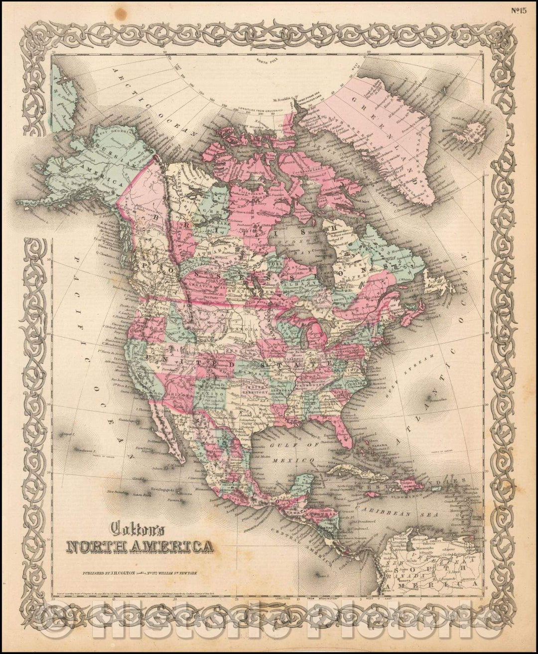 Historic Map - Colton's North America, 1865, Joseph Hutchins Colton - Vintage Wall Art