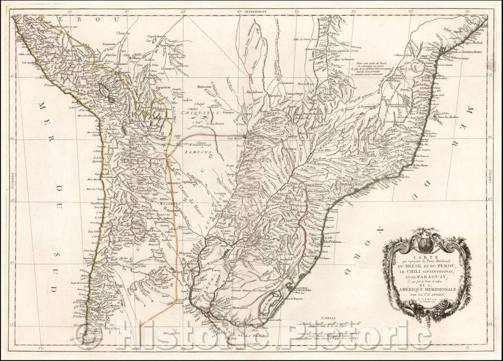 Historic Map - Carte qui represente la Partie Meridionale du Bresil et du Perou, Le Chili Septentrional, et le Paraguay, Ce qui fait la Partie, 1779 - Vintage Wall Art