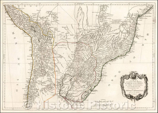 Historic Map - Carte qui represente la Partie Meridionale du Bresil et du Perou, Le Chili Septentrional, et le Paraguay, Ce qui fait la Partie, 1779 - Vintage Wall Art