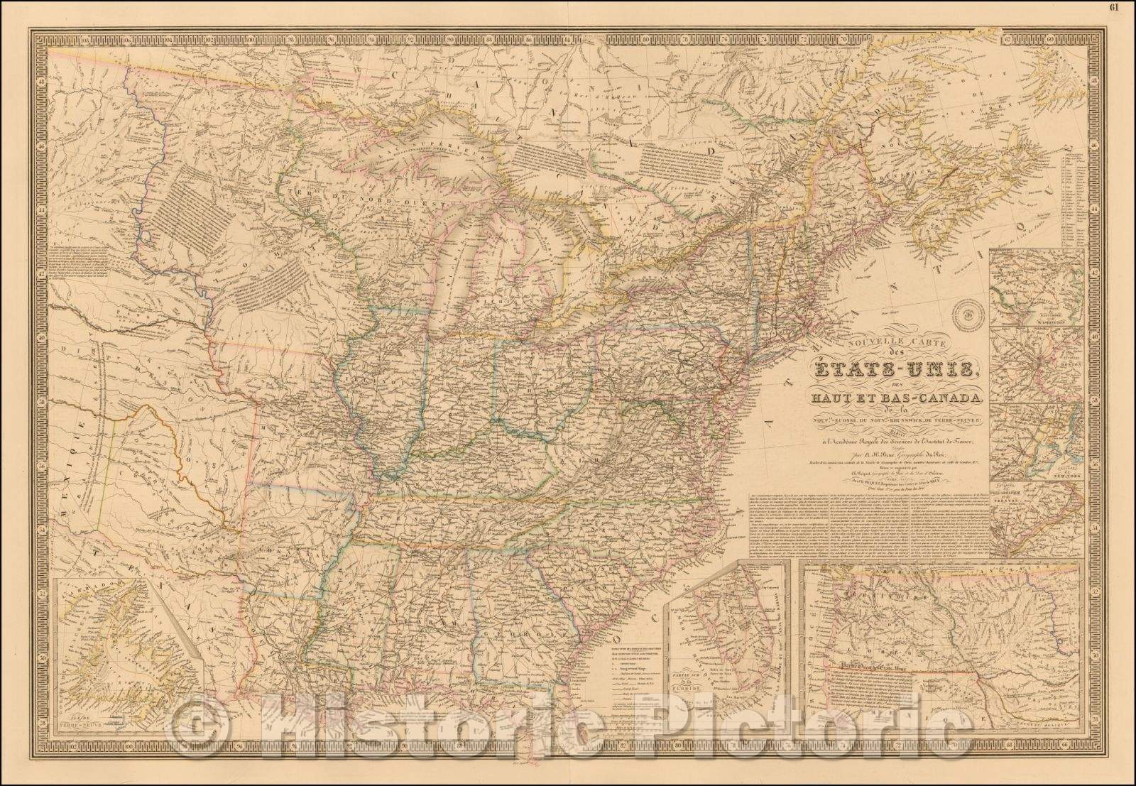 Historic Map - Nouvelle Carte des Etats-Unis, des Haut et Bas-Canada, Nouv.le-Ecosse, du Bouv.au-Brunswick, de Terre-Neuve, 1843, Adrien-Hubert Bru?v1