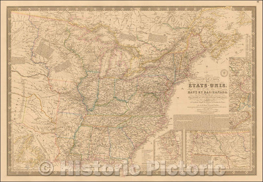 Historic Map - Nouvelle Carte des Etats-Unis, des Haut et Bas-Canada, Nouv.le-Ecosse, du Bouv.au-Brunswick, de Terre-Neuve, 1843, Adrien-Hubert Bru?v1