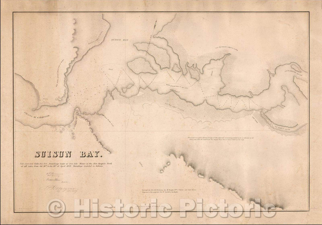 Historic Map - Suisun Bay, 1849, Sarony & Major - Vintage Wall Art