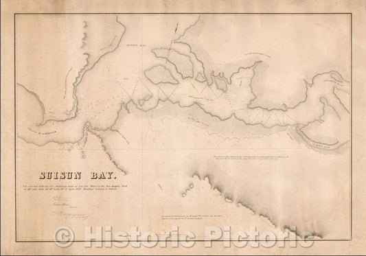 Historic Map - Suisun Bay, 1849, Sarony & Major - Vintage Wall Art