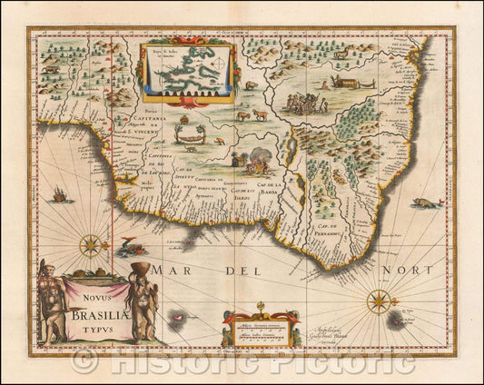 Historic Map - Novus Brasiliae Typus, 1640, Willem Janszoon Blaeu - Vintage Wall Art