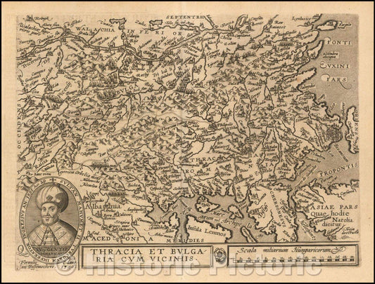 Historic Map - Thracia et Bulgaria cum Viciniis/Map of the Region centered on Bulgaria, engraved by Johann Bussemacher and published by Quad, 1596 - Vintage Wall Art