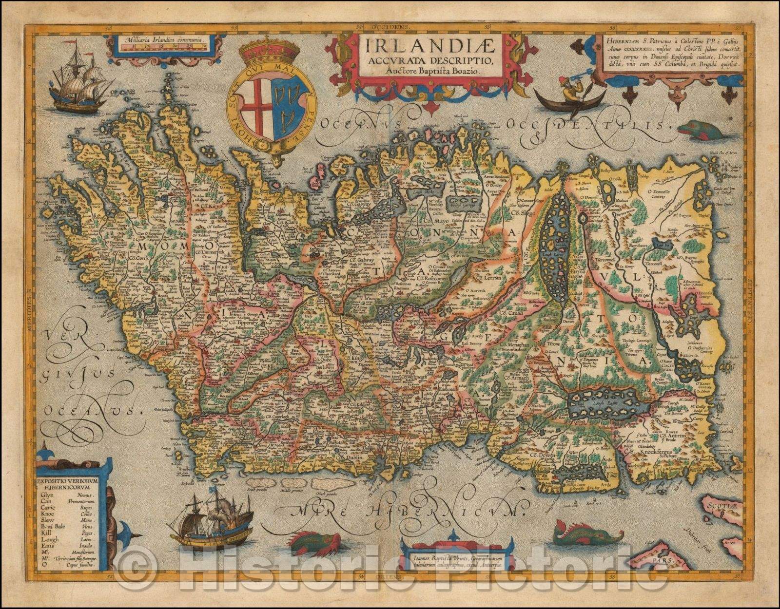 Historic Map - Irlandiae Accurata Descriptio Auctore Baptista Boazio, 1612, Abraham Ortelius v2