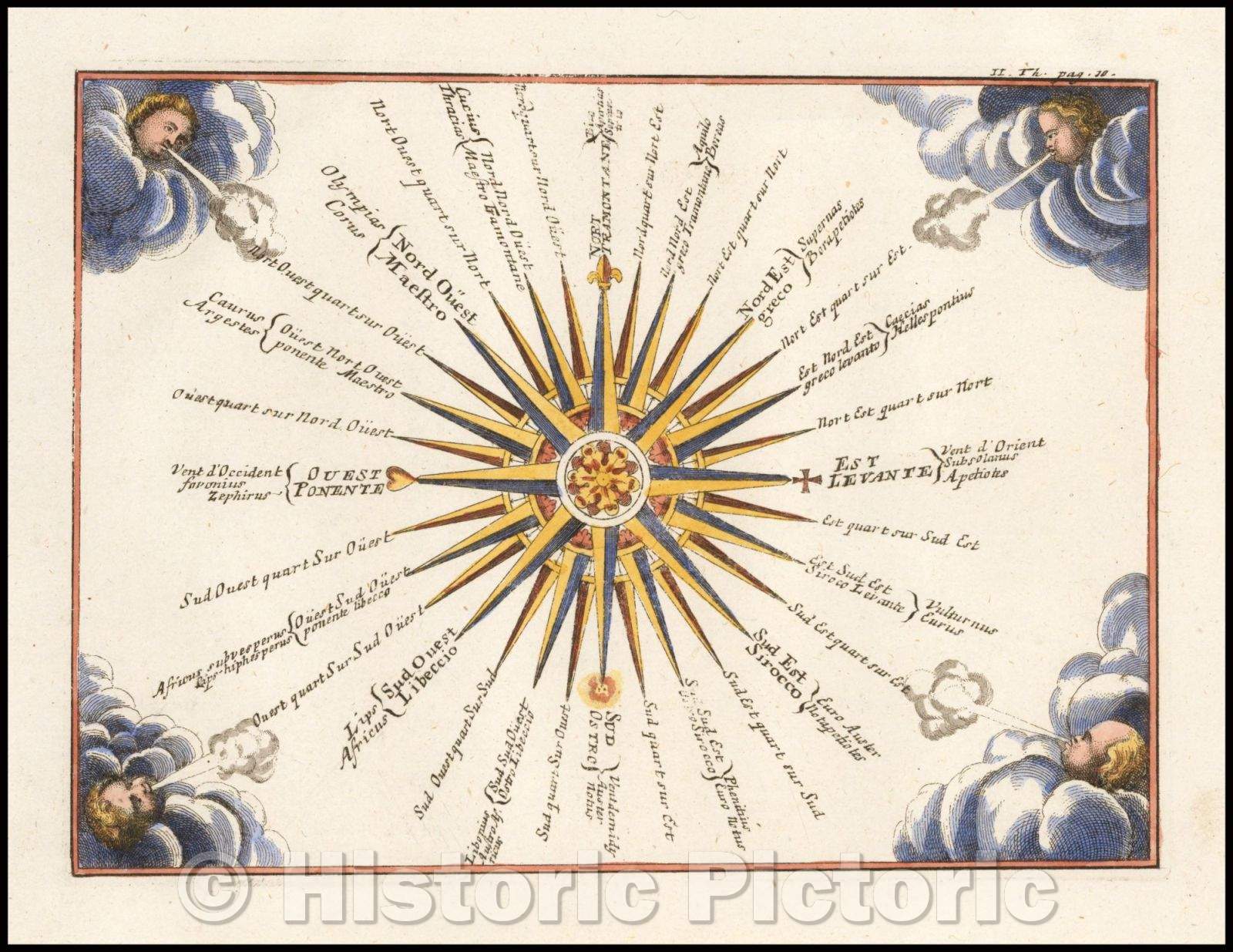 Historic Map - Compass Rose, 1729, Adam Friedrich Zurner - Vintage Wall Art