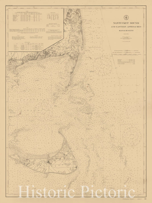 Nantucket Sound and Eastern Approaches - Sea Chart, 1866 (1908) | Historical Map Print