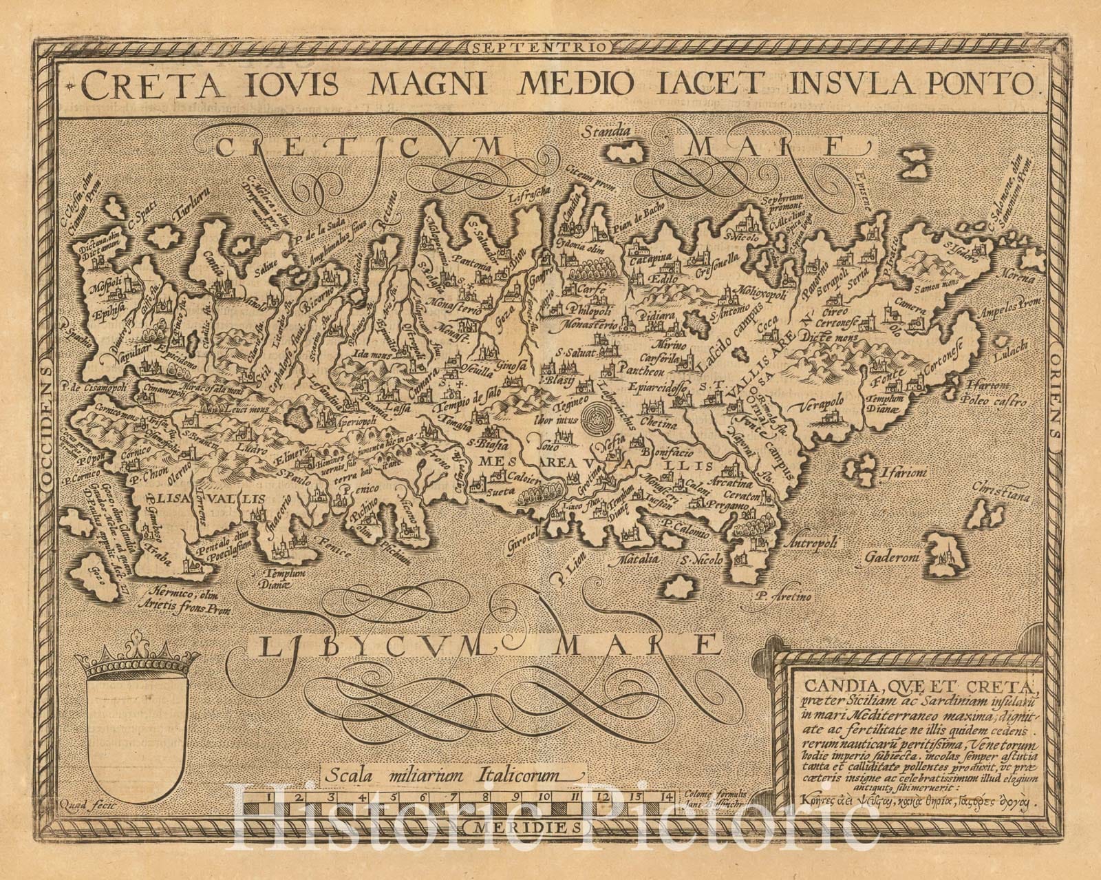 Historic Map - Creta Iovis Magni Medio Iacet Insula Ponto/Map of Crete and neighboring islands, 1600, Matthias Quad - Vintage Wall Art