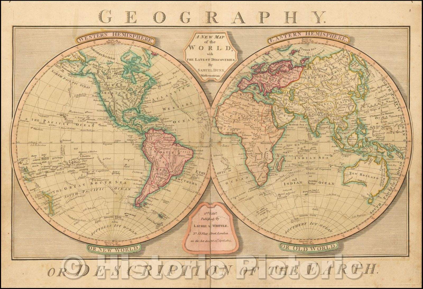 Historic Map - The World, with The Latest Discoveries, 1805, Samuel Dunn - Vintage Wall Art