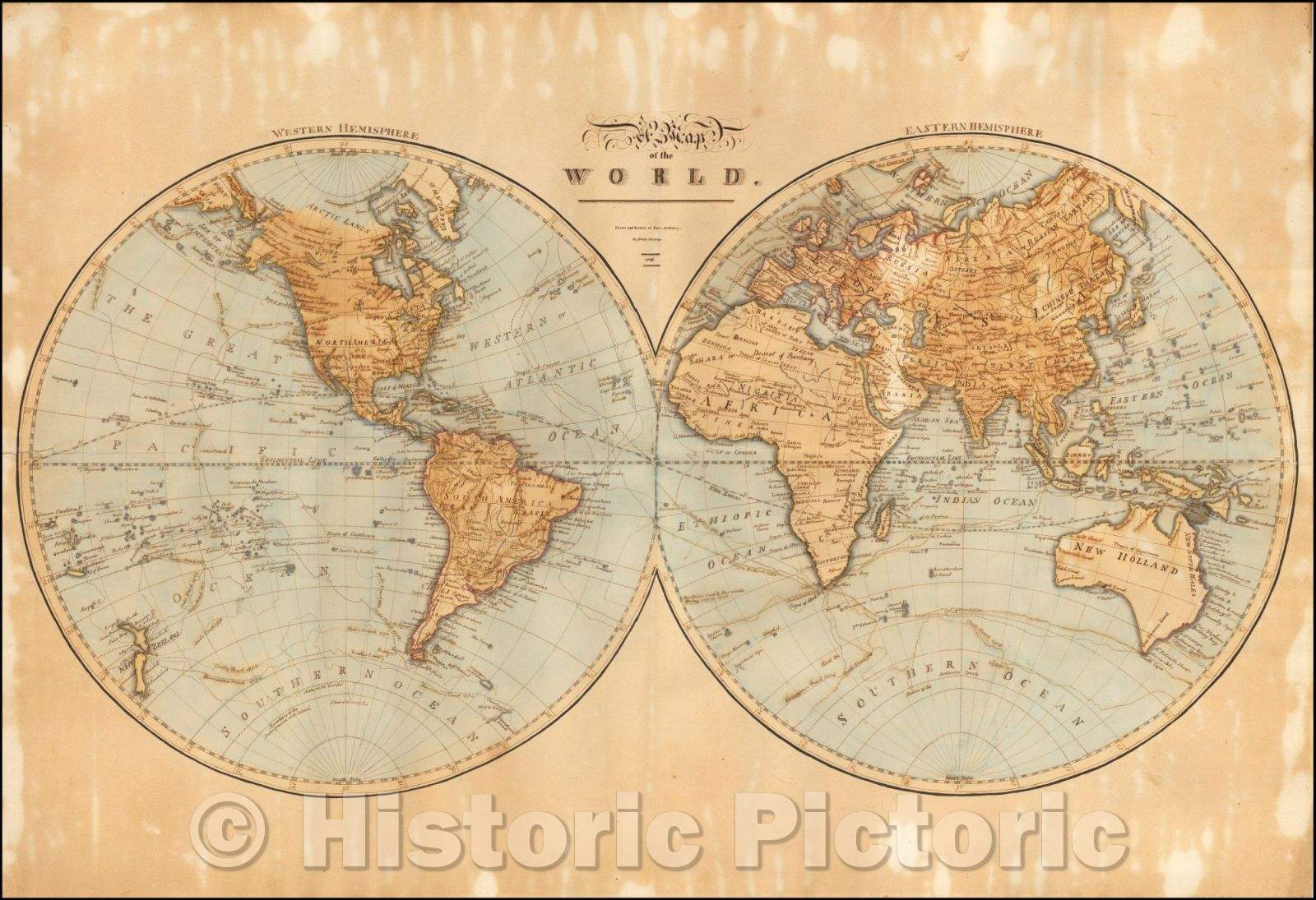 Historic Map - Hand, 1816, Phebe Phillips - Vintage Wall Art
