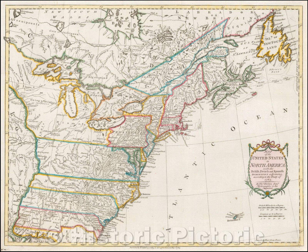 Historic Map - Map of the United States in North America: with the British, French and Spanish Dominions, 1783, Thomas Kitchin v1