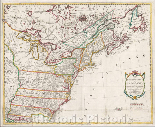 Historic Map - Map of the United States in North America: with the British, French and Spanish Dominions, 1783, Thomas Kitchin v2