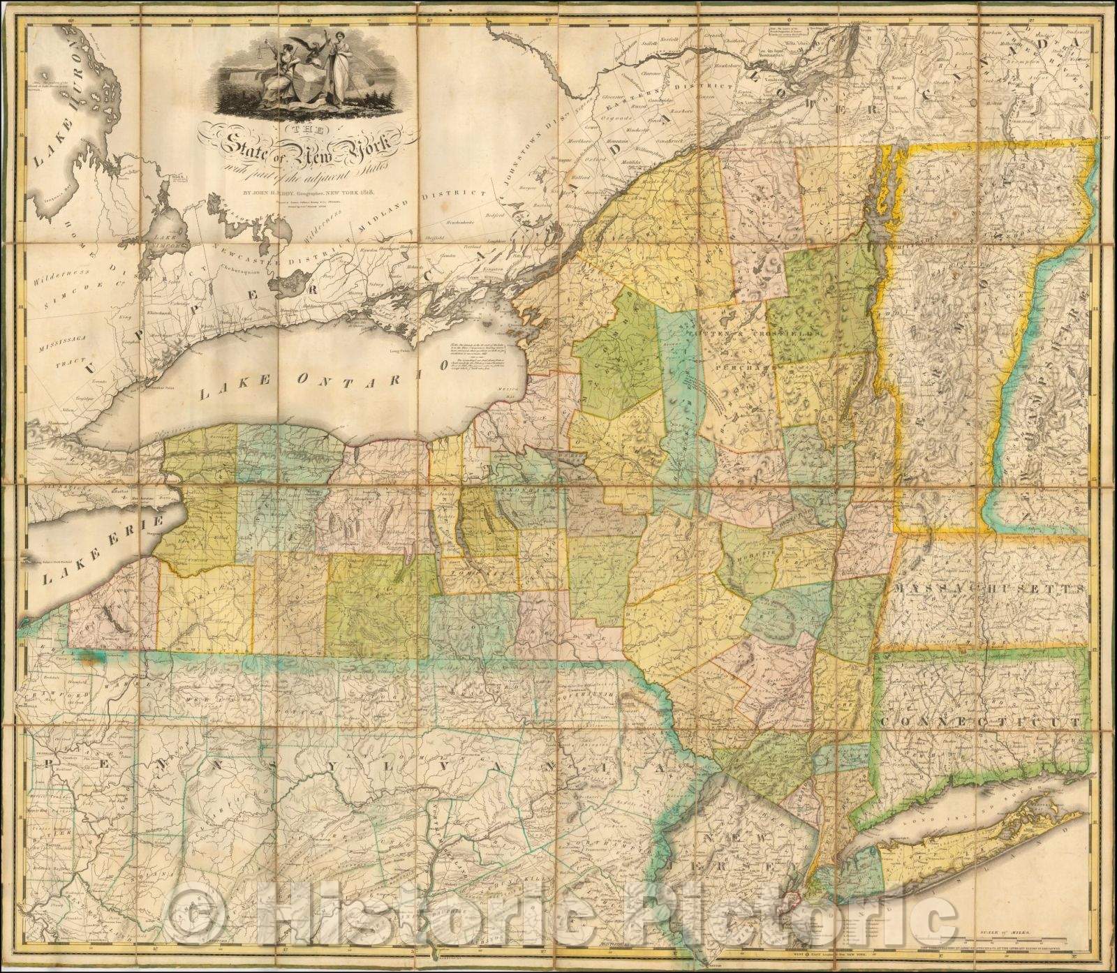 Historic Map - The State of New York with part of the adjacent States, 1818, John H. Eddy - Vintage Wall Art