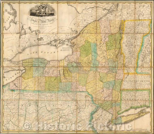 Historic Map - The State of New York with part of the adjacent States, 1818, John H. Eddy - Vintage Wall Art