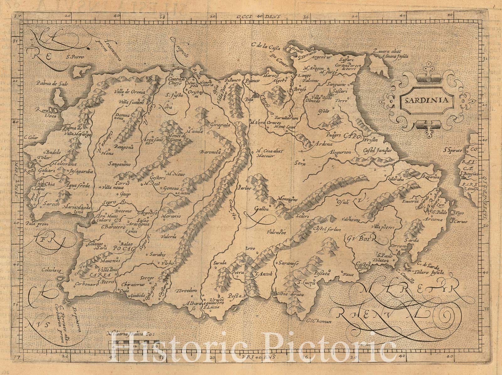 Historic Map - Sardinia, 1594, Matthias Quad - Vintage Wall Art