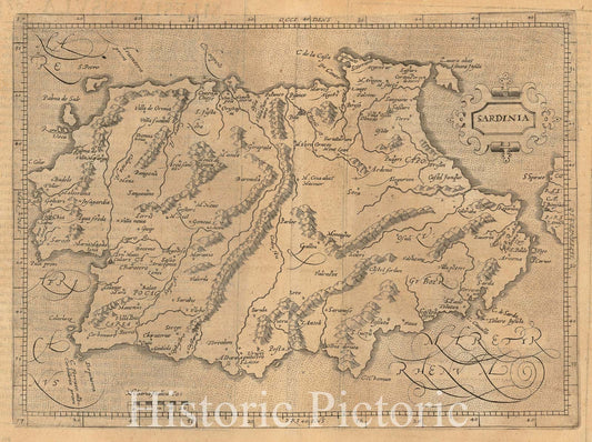 Historic Map - Sardinia, 1594, Matthias Quad - Vintage Wall Art