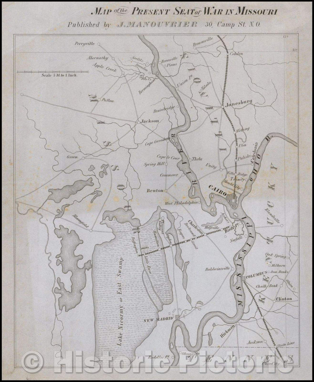 Historic Map - Map of the Present Seat of War in Missouri, 1862, Julius Manouvrier - Vintage Wall Art