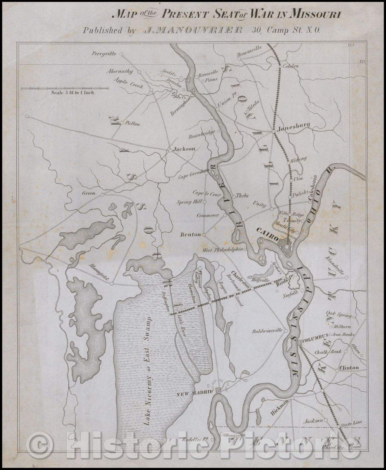 Historic Map - Map of the Present Seat of War in Missouri, 1862, Julius Manouvrier - Vintage Wall Art