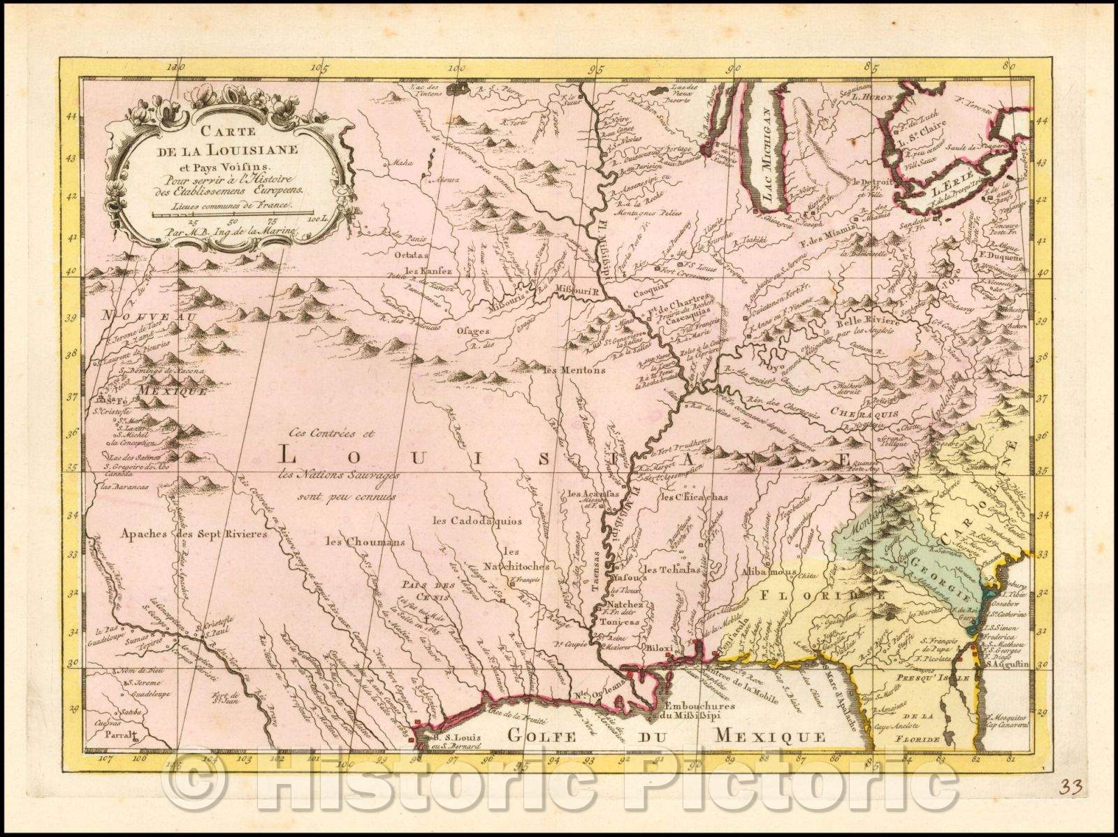 Historic Map - Carte De La Floride, de la Louisiane et Pays Voisons, 1757, Jacques Nicolas Bellin v1