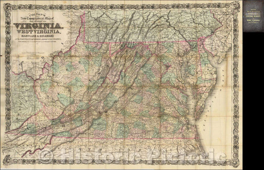 Historic Map - Colton's New Topographical Map of the States of Virginia, West Virginia, Maryland & Delaware and Portions of other Adjoining States, 1881 - Vintage Wall Art