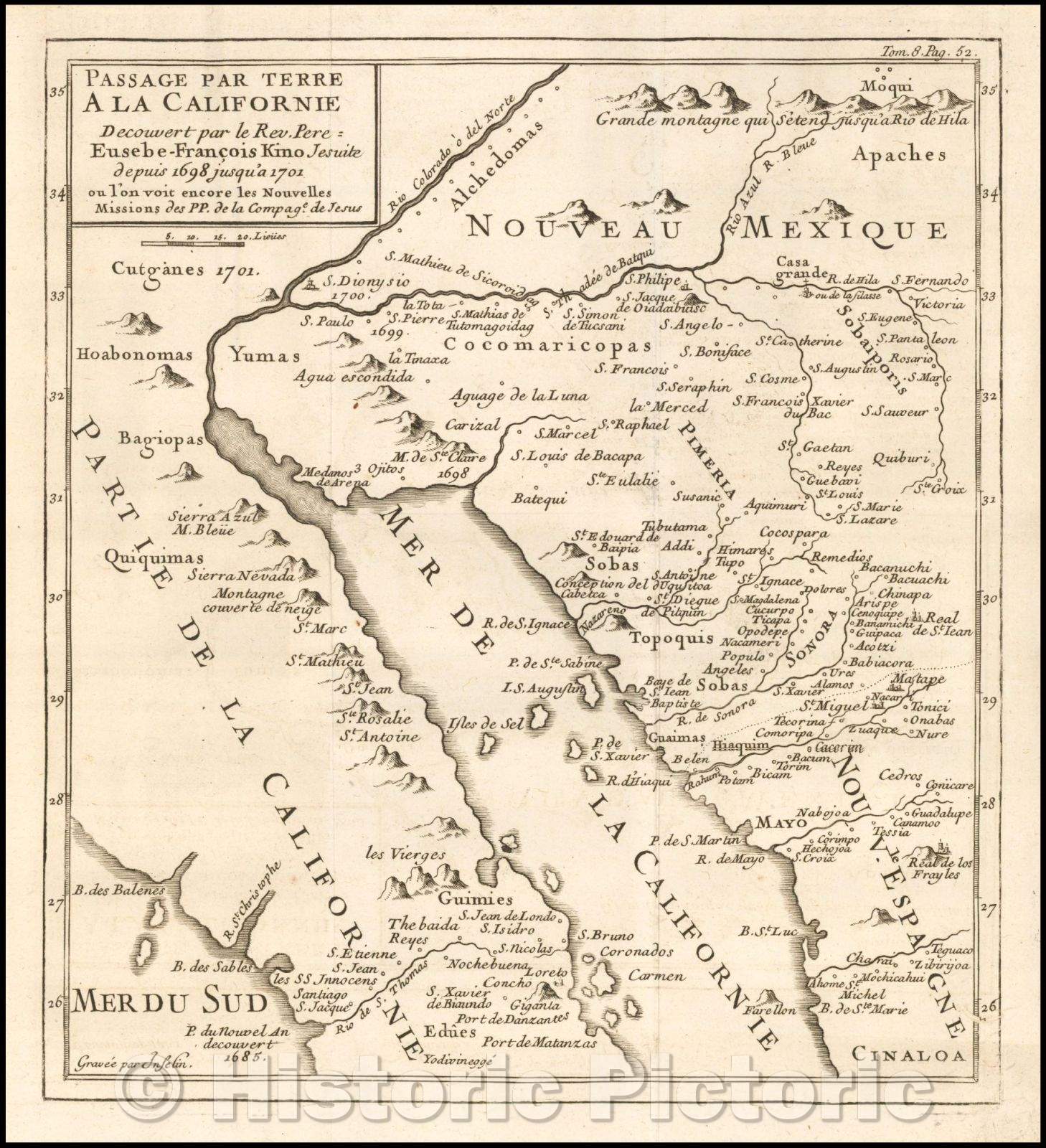 Historic Map - Seminal map of California/Passage Par Terre A La Californie Decouvert, 1705 v1