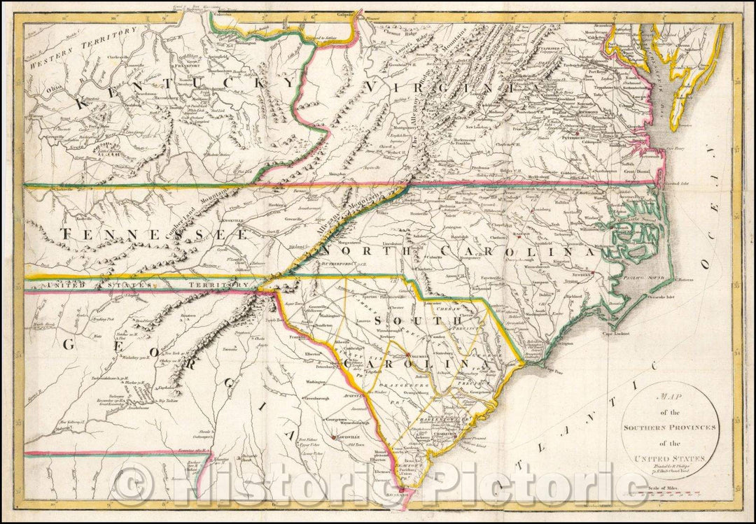 Historic Map - Map of the Southern Provinces of the United States, 1799, John Russell - Vintage Wall Art