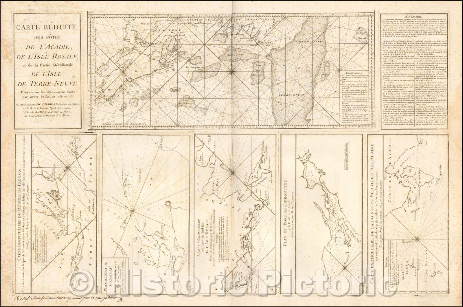 Historic Map - Carte Reduite des Cotes de l'Acadie de l'Isle Royale et de la Partie Merid :: of Acadia Reduite dimensions of Isle Royale, 1755 - Vintage Wall Art