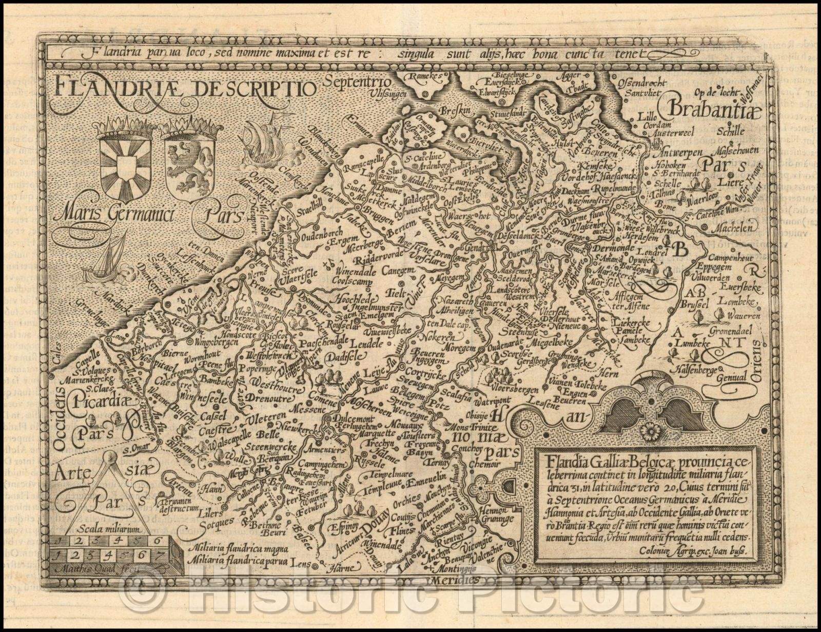 Historic Map - Flandria Gallia Belgica Provincia Celeberrima Continet/But it contains by the famous Flanders province of Gallia Belgica, 1593 - Vintage Wall Art