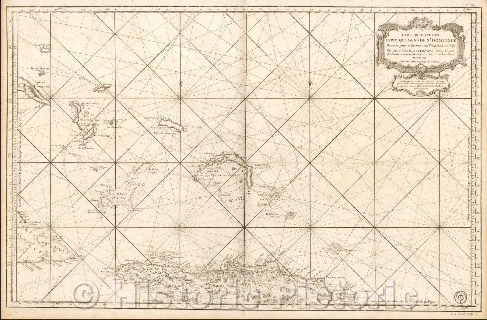 Historic Map - Carte Reduite Des Debouquemens De St. Domingue Dressee pour le Service des Vaisseaux du Roy, 1765, Depot de la Marine - Vintage Wall Art