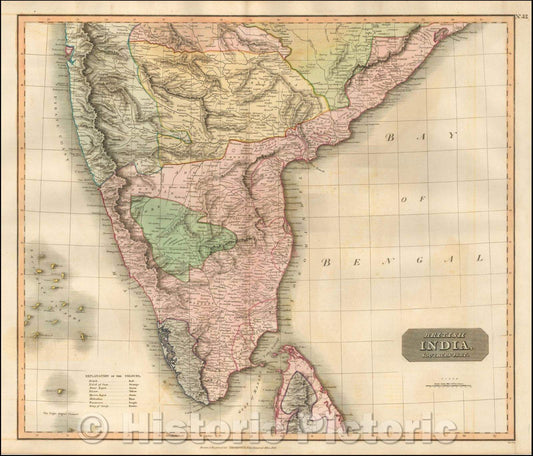 Historic Map - British India, Southern Part, 1816, John Thomson - Vintage Wall Art