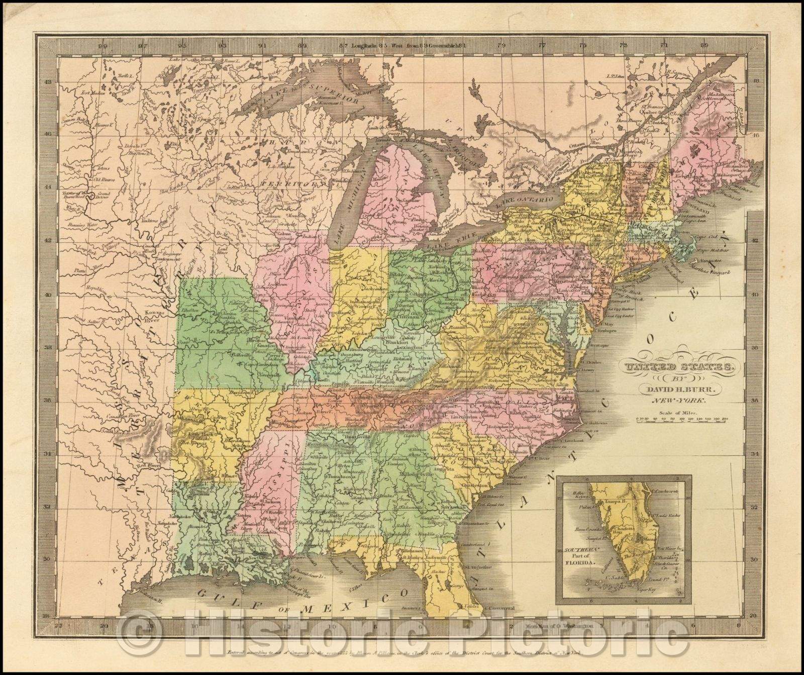 Historic Map - United States, 1835, David Hugh Burr - Vintage Wall Art