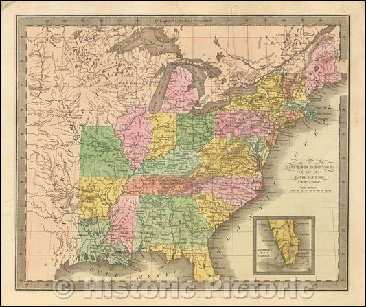 Historic Map - United States, 1835, David Hugh Burr - Vintage Wall Art