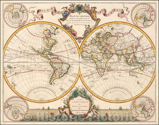 Historic Map - Mappe-Monde Dresse sur les Observations de Mrs de l'Academie Royale des Sciences et quelques, 1730 - Vintage Wall Art