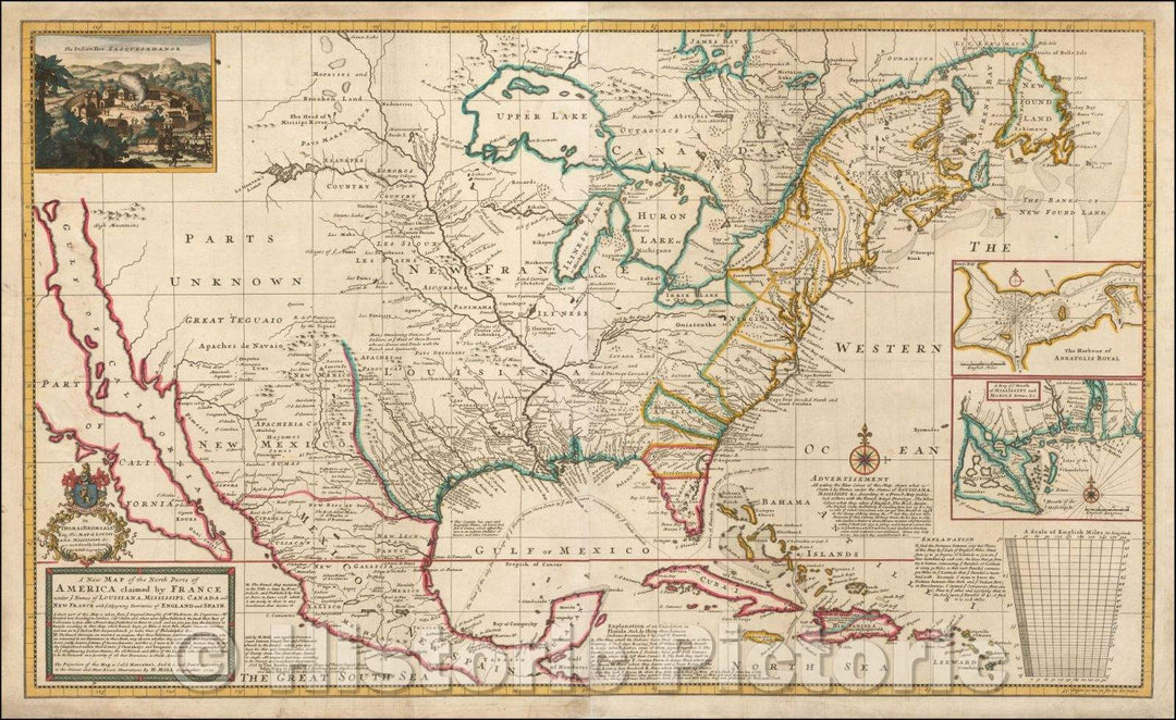 Historic Map - A New Map of the North Parts of America, Louisiana, Mississipi, Canada and New France, 1730, Herman Moll v1